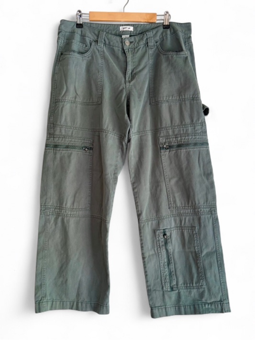 Garage Olive Green Wide Leg Cargo Carpenter Jeans Size 13